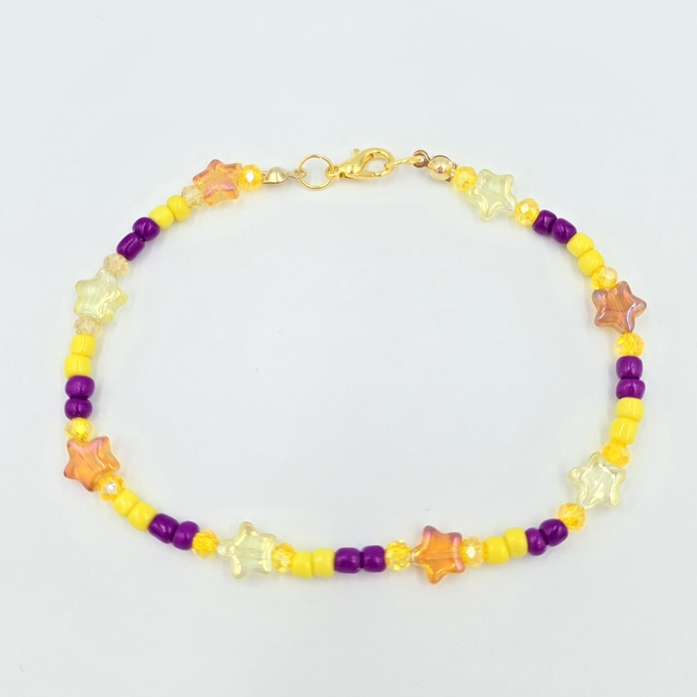 Handmade Dainty Glass Stars, Crystals & Seed Beads Beaded Anklet Ankle Bracelet